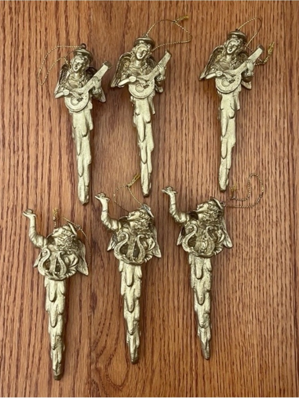 Vintage Gold Angel Icicle Christmas Ornaments Set of 6